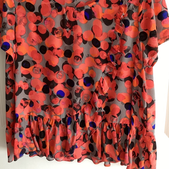 Anthropologie HD In Paris Silk Peplum Ruffle Blouse Top Cap Sleeves Dots Print - Picture 7 of 9